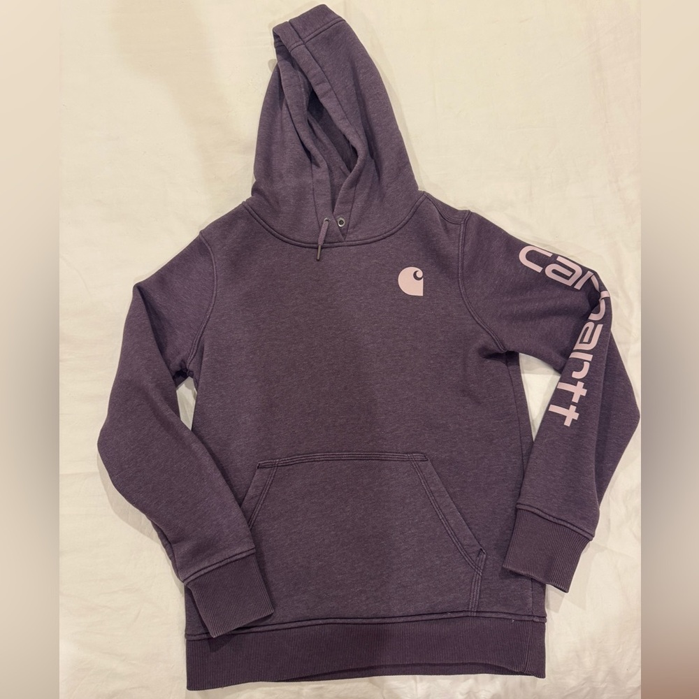 Carhartt Dark Purple Hoodie with Light Pink Logo